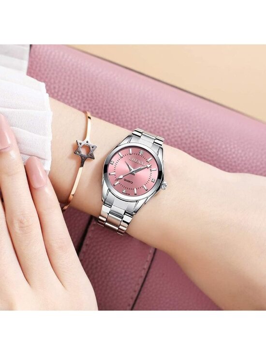 Women\'s Pink Dial Analog Quartz Silver Stainless Steel Luminous Waterproof Watch main image 5